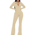 thumbnail image 1 of Combinaisons de Bureau pour Femmes d'Automne, Pantalons Évasés, Fermeture Éclair, Manches Longues, Col Rabattu, Grande Taille, Combinaisons pour Femmes, Combinaison pour Femme, Kaki, G, 1 of 6