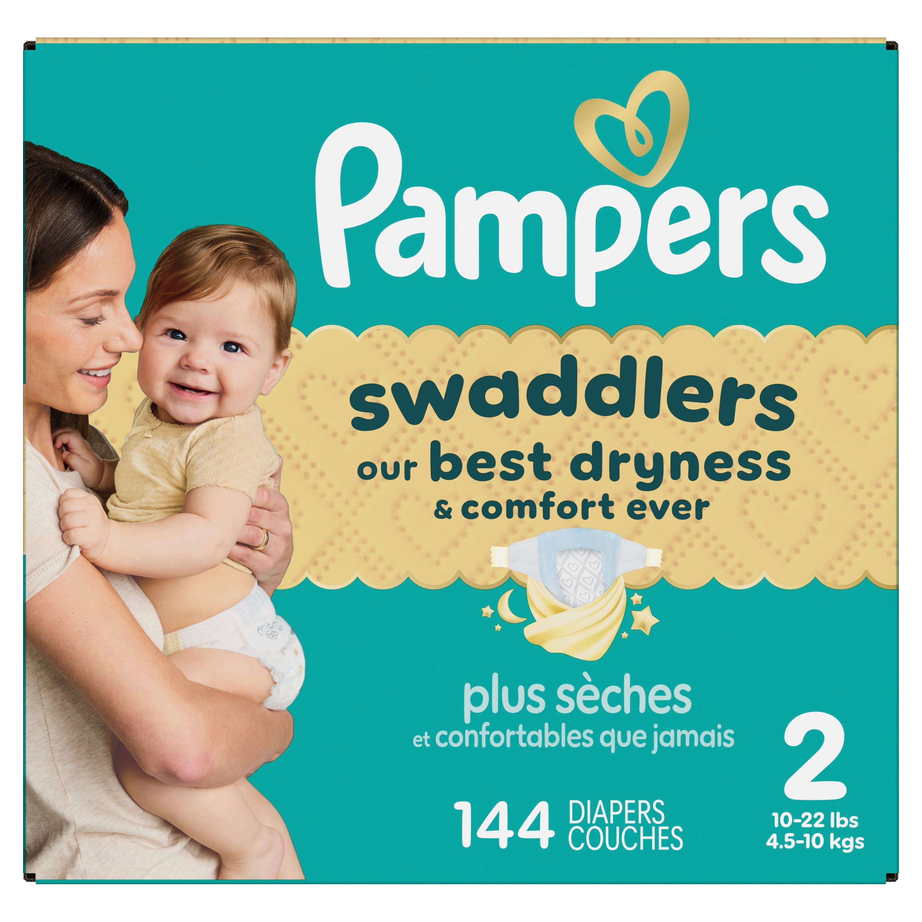Pampers Swaddlers Diapers, S2 (10-22 lbs), Count, Absorbent, Keeps Baby Dry and Comfortable