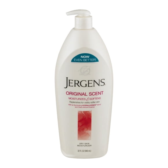 Jergens Original Scent Dry Skin Moisturizer, Body and Hand Lotion, for Long Lasting Skin Hydration, 32 Ounce, with HYDRALUCENCE blend and Cherry Almond Essence