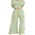 thumbnail image 4 of Women Solid Color Long Sleeve Blouse and Straight Fit Trousers, 4 of 9