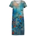 thumbnail image 4 of SMihono Robe Bohème d'Été pour Femmes Grande Taille Robes à Manches Courtes pour Femmes Mode Fleurs Imprimées Robe Soleil Taille Col en V Robe Longueur Genou, 4 of 5