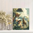 thumbnail image 2 of Toile Murale Café Fille Lisant avec Chat 15,75 X 11,81 Pouces, 2 of 8