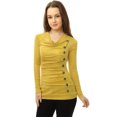 thumbnail image 3 of INSPIRE CHIC Women's Cowl Neck Buttons Decor Long Sleeves Ruched Top, 3 of 6