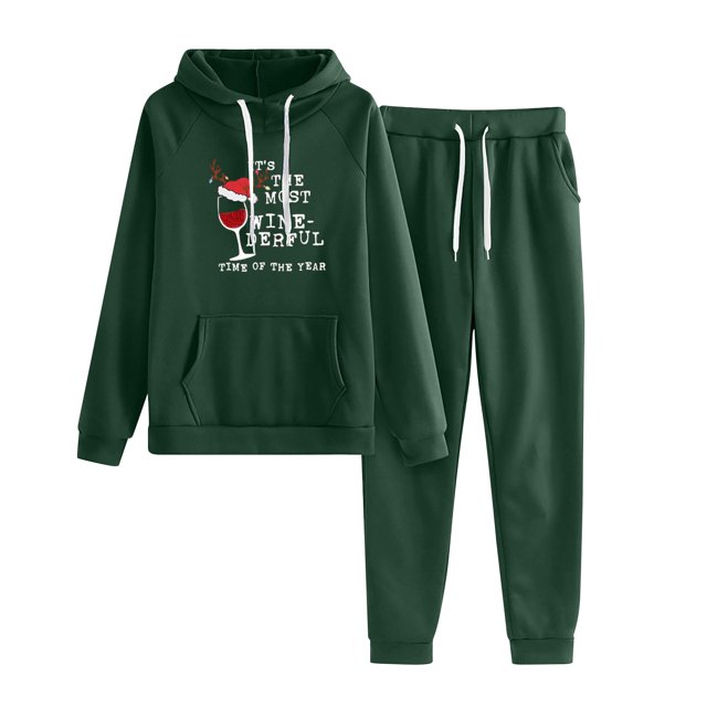 Birdeem Ensemble Décontracté de Noël pour Femmes Sweat à Capuche Imprimé et Pantalon Long