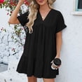 thumbnail image 1 of Gspmoly Robes d'Été pour Femmes 2025, Robe à Col en V Unie à Manches Courtes Plissée Coupe Ample pour Femmes, Robes de Vacances pour Femmes Économies d'Été Liquidation, 1 of 9