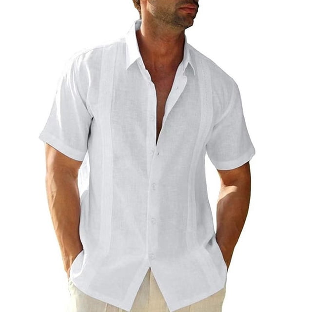 Wweixi Men's Button Down Shirt Boys Summer Pool Party Beach Walking Solid Color Simple Design Tops Daily Working Clothes White M