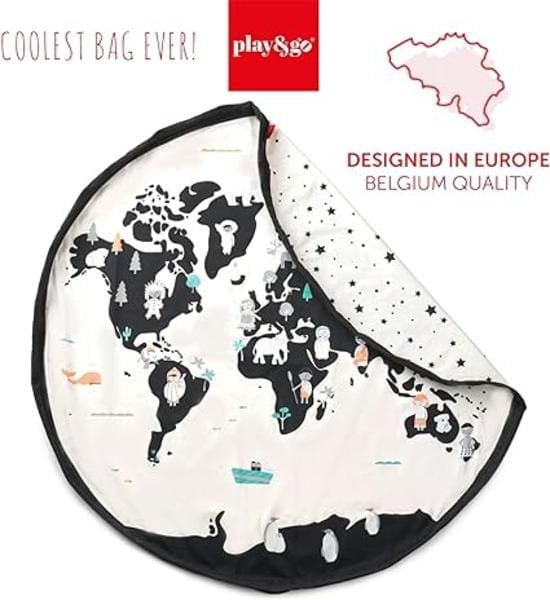 Play & Go - Carte du Monde - Tapis de Jeu 3-en-1 - Sac de Rangement et Sac à Couches - Recto-Verso avec Imprimé Ciel Étoilé - Amusant et Interactif pour Enfants - Diamètre 140 cm - Convient aux Nouvea