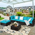 thumbnail image 3 of Costway 6PCS Outdoor Patio Rattan Furniture Set Cushioned Sectional Sofa Turquoise, 3 of 10