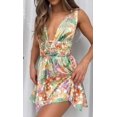 thumbnail image 1 of Femmes Mini Robe Sans Manches V Cou Sans Dos Fleur Imprimé Été Club Partie Robe, 1 of 2
