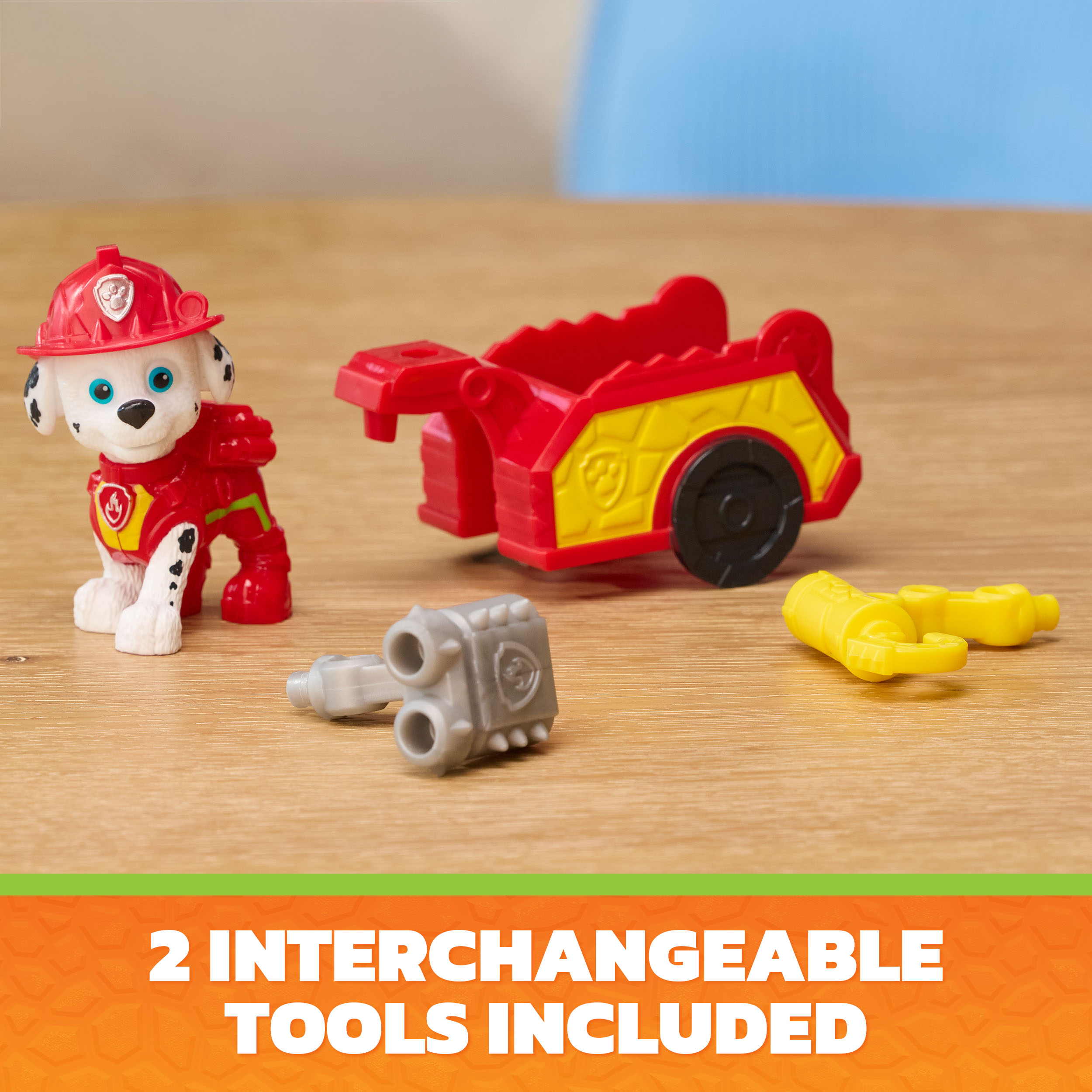 PAW Patrol: The Dino Movie, Marshall Dino Tool Pack, 2.5-Inch Action Figure with Attachable Rescue Trailer and 2 Interchangeable Tools, Preschool Toys for Boys and Girls Ages 3+
