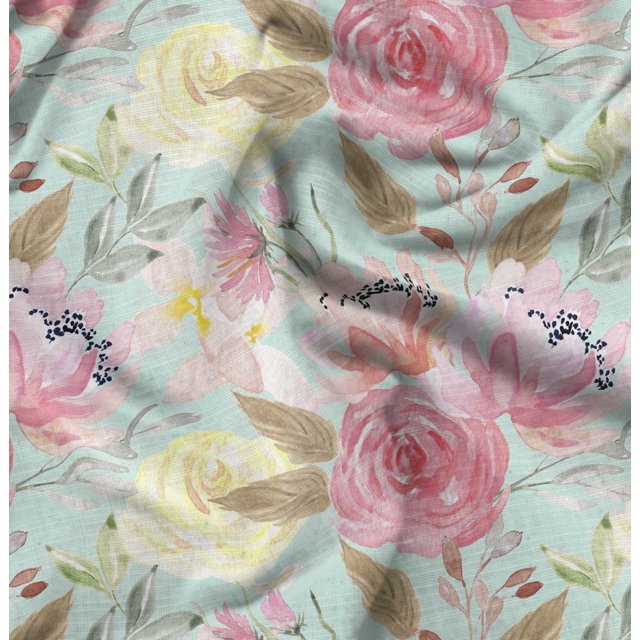 Soimoi Satin Silk Fabric Leaf Floral Printed Craft Fabric by The Yard 42 Inch Wide