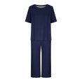 thumbnail image 3 of UPPADA Women's Two Piece Outfit Short Sleeve Pullover with Drawstring Long Pants Tracksuit Jogger Set Summer Clothes Women's Matching Crop Top and Pant Set, 3 of 7