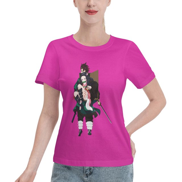T-Shirt Basique à Manches Courtes pour Femmes Demon Slayer : Tanjirou et Nidouzi
