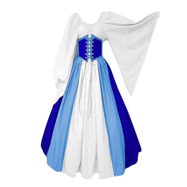 Besolor Robes Médiévales pour Femmes Manches Trompette Renaissance Robe Corset à Blocs de Couleur Tenues de Cosplay d'Halloween