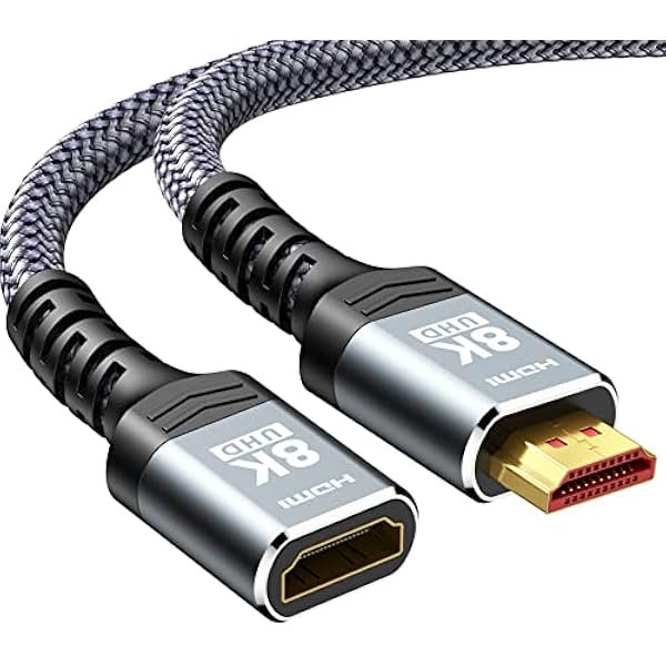8K 4K HDMI Extender Cable, Short HDMI Extension Cable 2.1 4K@30Hz/ 60Hz/ 120Hz, Ultra high Speed HDMI Adapter Male to Female Compatible with PS5 Roku Stick Blu Ray Player HDTV Laptop 3FT