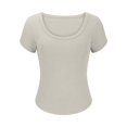 thumbnail image 3 of GigrtiJin Womens Short Sleeve U-Neck Tops Summer Ribbed Slim Basic Fashion T Shirt Solid Color Trendy Soft Blouse, 3 of 6