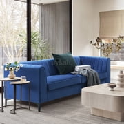 Aykah 3 Seater Sofa, Modern Upholstered Comfortable Sofa 76" with Channel Tufting, Armrest, Metal Legs, Perfect for Living Room Furniture or Bedroom (Velvet, Blue)
