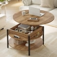 thumbnail image 5 of GUNAITO Petite Table Basse Ronde à Plateau Relevable avec Rangement, Table Centrale Style Ferme Moderne avec Tablette, Petite Table Ronde pour Salon, Brun Clair, 5 of 5