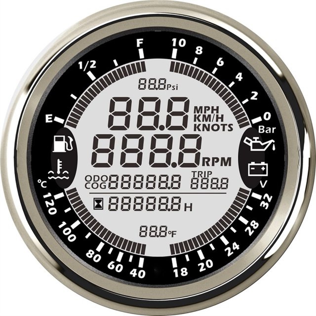6 In 1 Multi-functional Gauge Meter Car Boat 85mm GPS Speedometer Truck Boat Digital LCD Speed Gauge Tachometer 0-10Bar ,Wide Applicability