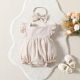 thumbnail image 2 of MIASHUI Girls Sleeveless Romper Toddler Fly Sleeve Solid Color Bodysuits Headbands Set,Beige,3-6 Months, 2 of 6