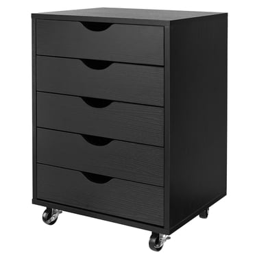 Classeur Mobile en Bois à 5 Tiroirs, Classeur Vertical pour Bureau à Domicile avec Roulettes Verrouillables pour Dossiers, Chemises et Documents Format Lettre A4