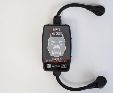 Hughes Auto Surge Protector PWD30-EPO Portable; 2400 Joules Of Advanced Surge Protection; 30 Amp; Bluetooth Connectivity; With Fault Indicator Light And Emergency Power Off; With Plug Head Handle Grip