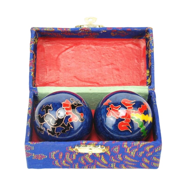 2 Pieces Massage Balls with Storage Box Relieve Stiffness Gift Baoding Balls for Dragon Phoenix Blue