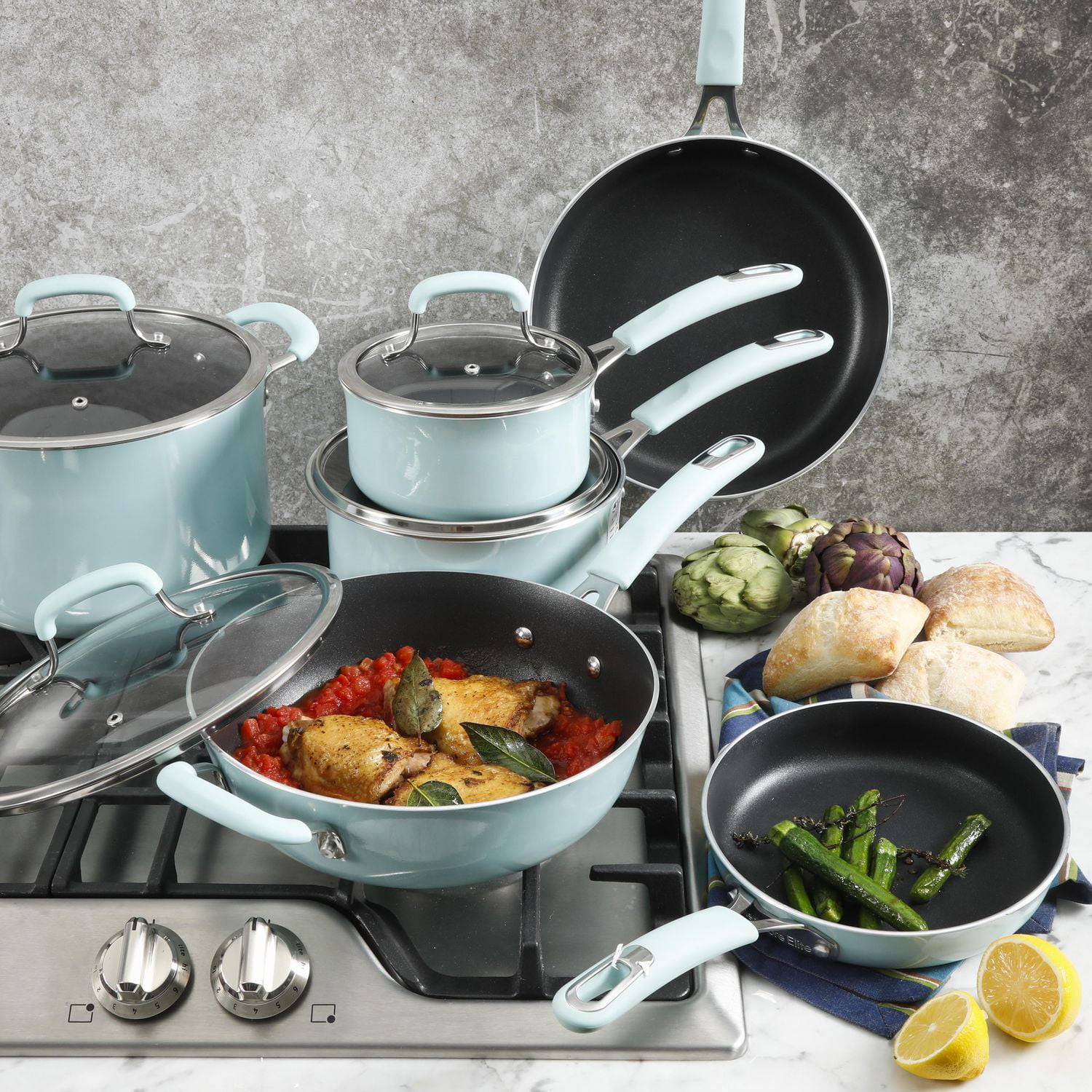 Kenmore Elite Andover Batterie de cuisine 10 pacs, Bleu Glacier