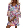 thumbnail image 2 of pstuiky Robes pour Femmes, Robe à Manches à Col en V Imprimée à Volants pour Femmes, Robe de Bal de Rentrée, Liquidation, 2 of 8