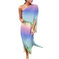 thumbnail image 2 of LOVZFMLL Robe d'Été pour Femme, Aguichant, à une Épaule, Imprimée, Ample, Ourlet Fendu à Moitié, Manches, Violet, m, 2 of 5