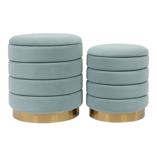 TOV Furniture Saturn Ottomans de Rangement en Velours 17.3"H Bleu Mer (Ensemble de 2)