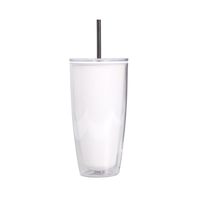 Straw Cups For Adults Large Capacity 20 cm Tall Double Layer Plastic Water Cup With Built In Straw White 7.87 in Height