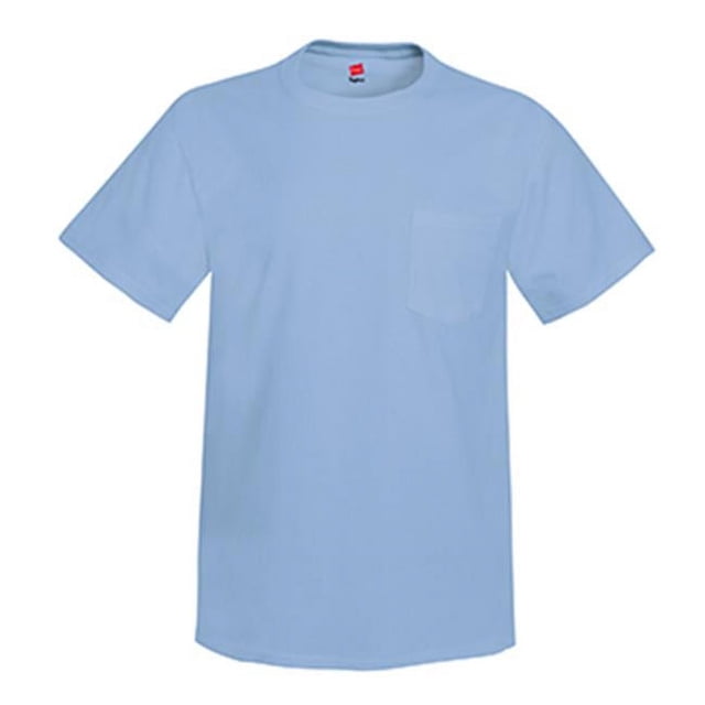 Hanes 5590 Adult Tagless Tee With Pocket, Light Blue - Medium