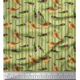 thumbnail image 1 of Soimoi Cotton Cambric Fabric Stripe & Sparrow Bird Print Fabric by The Yard 56 Inch Wide, 1 of 3