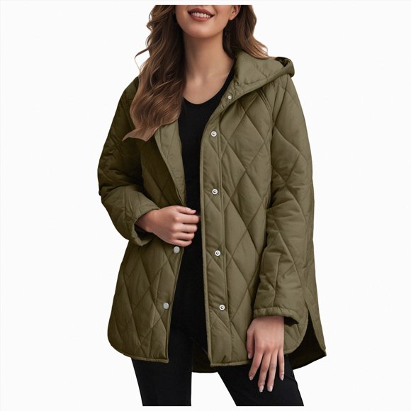 Splozh Women's Oversized Denim Jacket Women Fashion Elegant Solid Color Jacket Women Coats Wool Blend Holiday Trench Coat Green,L
