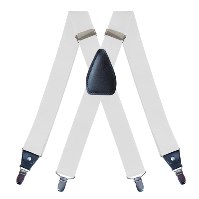 lionlar Men's Suspenders Elastic Straps Solid Heavy Duty 4 Clips Adjustable Unisex White