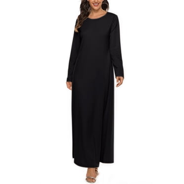 Venjoe Robe une Pièce pour Femmes Musulmane Prière Arabe Dubaï Longue Robe Décontractée Abaya Islamique Longues Robes Noir G-TG