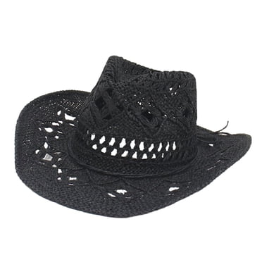 Chapeau de Cowboy Western en Paille Chapeau Grand pour Vacances Voyage Chapeau Écran Solaire Noir