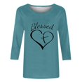 thumbnail image 5 of Penkiiy T-Shirts à Manches 3/4 Imprimés Cœur Col Rond Tunique de la Saint-Valentin Blouse m Bleu, 5 of 5