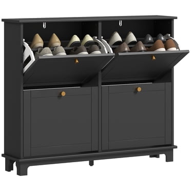 HOMCOM Narrow Shoe Cabinet with 4 Flip Drawers 5 Legs for Entryway Black