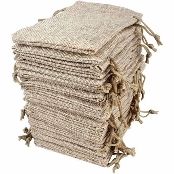 Hapdoo Lot Of 100 Burlap Bags With Drawstring Gift Bags Jewelry Pouches Sacks For Wedding Party And Diy Craft, 5 X 3.5 Inches