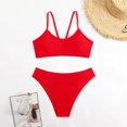 thumbnail image 2 of Womens 2 Piece Swimsuits Summer Beach Solid Color Backless Bikini Split Set Red Women Bathing Suits M, 2 of 7