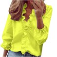 thumbnail image 1 of Penkiiy Women’s V Neck Ruffle Front Ruffle Long Sleeve Blouse Top Shirt L Yellow, 1 of 5