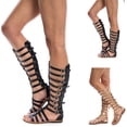 thumbnail image 1 of TrendOFT Sandales à Assise Plantaire pour Femmes Dames Hautes Chaussures d'Été Mode Bottes Rétro Décontractées Genou Sandales Plateforme pour Femmes Or 41, 1 of 9