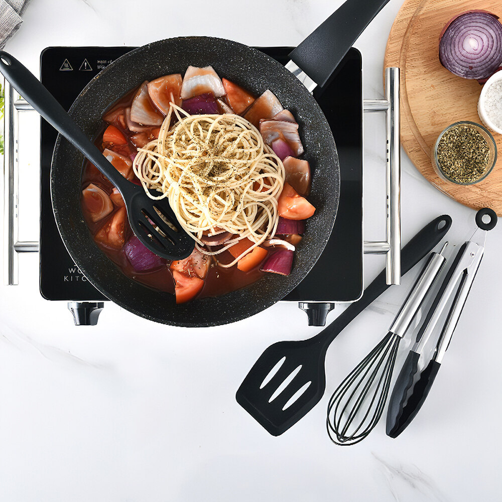 10-Piece Silicone Non-Stick Cookware Set, All-Silicone Cutlery with Gift S-Shaped Hook