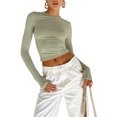 thumbnail image 2 of Fortune Women Casual Slim Fit Basic Crop Tops Solid Color Long Sleeve Pullover Tight Tee Shirts, 2 of 8