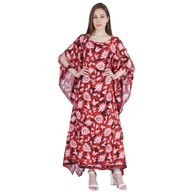 Moomaya Caftan à Encolure Bateau en Rayonne, par-Dessus Imprimé, Kaftan à Épaules Dénudées, Robe Maxi