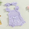 thumbnail image 4 of MesaSe Infant Baby Girl Summer Clothes Ribbed Ruffle Sleeveless Romper Drawstring Bloomer Shorts Headband Outfits Blue 0-3 Months, 4 of 7
