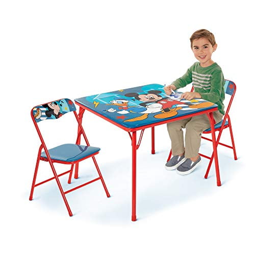 Mickey Mouse Ensembles de Table d'Activités - Ensemble de Table et Chaises Pliantes pour Enfants - Comprend 2 Chaises pour Enfants avec Pieds en Caoutchouc Antidérapants et Sièges Rembourrés - Construction en Métal Robuste