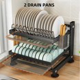thumbnail image 3 of Height Adjustable Dish Drainer 2 Tier Large Dish Drying Rack with 2 Drainboards for Kitchen Counter Sink Organizer with Utensil Holder and 2in1 Cutting Board Holder, 3 of 7